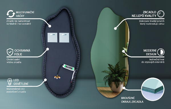 Spegel LED belysning organisk form unikalt 35x80 cm