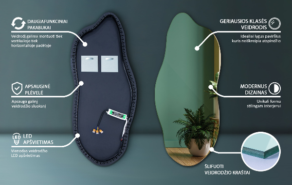 Spegel LED belysning organisk form unikalt 35x80 cm