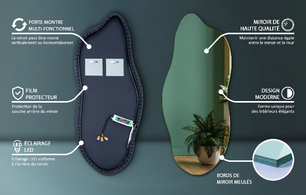 Spegel LED belysning organisk form elegant 40x90 cm