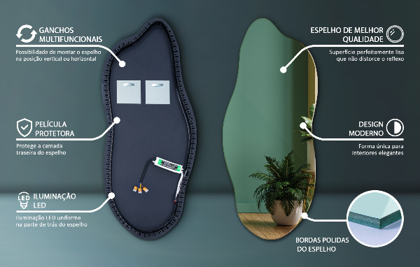 Spegel LED belysning organisk form elegant 40x90 cm