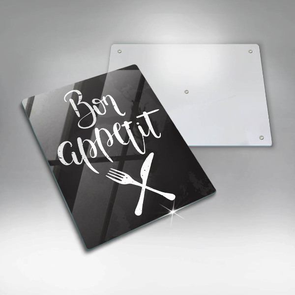 Skärbräda i glas Inskriptionen "Bon appetit"