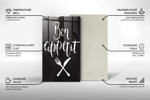 Skärbräda i glas Inskriptionen "Bon appetit"