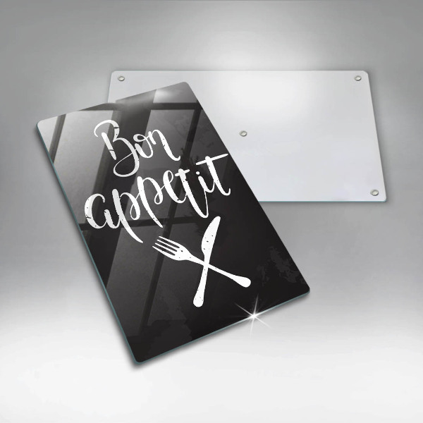 Skärbräda i glas Inskriptionen "Bon appetit"