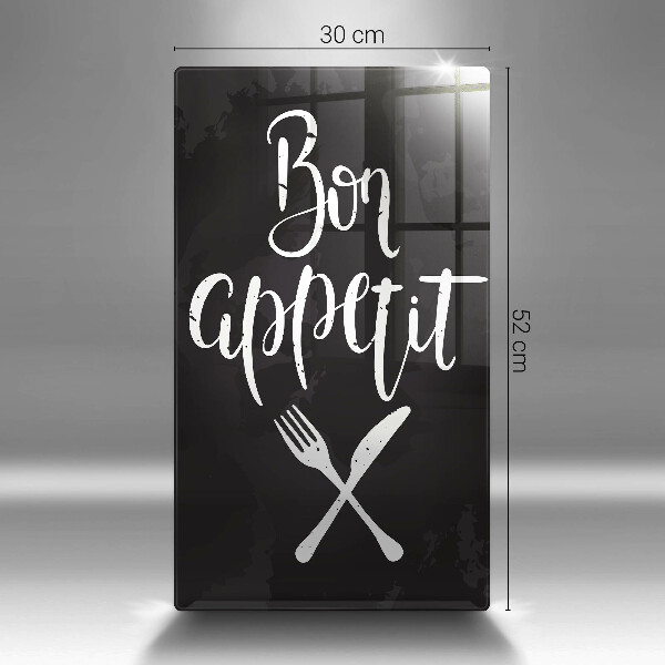 Skärbräda i glas Inskriptionen "Bon appetit"