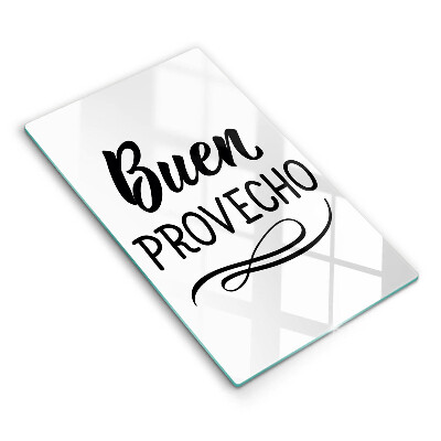 Skärbräda i glas Inskriptionen Buen provecho