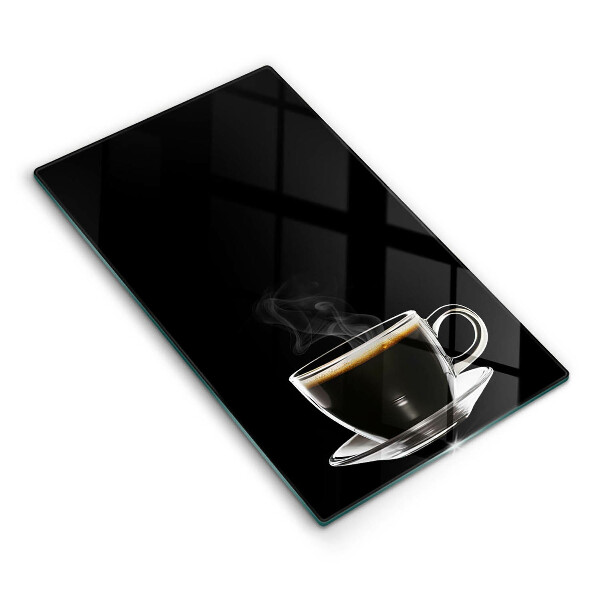 Skärbräda i glas Ett glas varmt kaffe