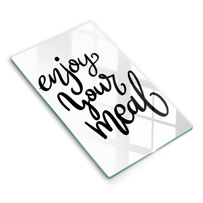 Skärbräda i glas Inskriptionen Njut av din måltid