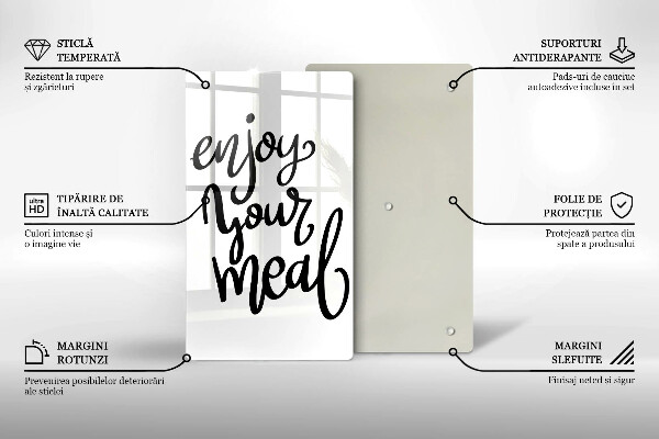 Skärbräda i glas Inskriptionen Njut av din måltid
