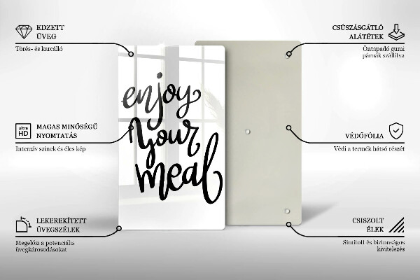 Skärbräda i glas Inskriptionen Njut av din måltid