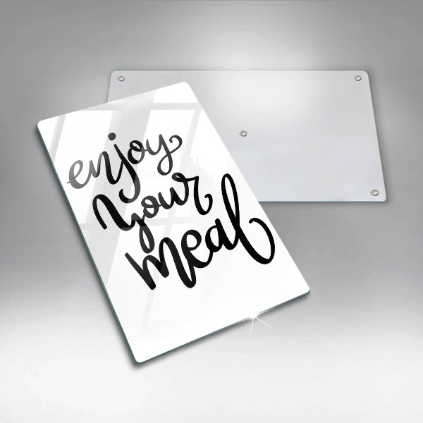 Skärbräda i glas Inskriptionen Njut av din måltid