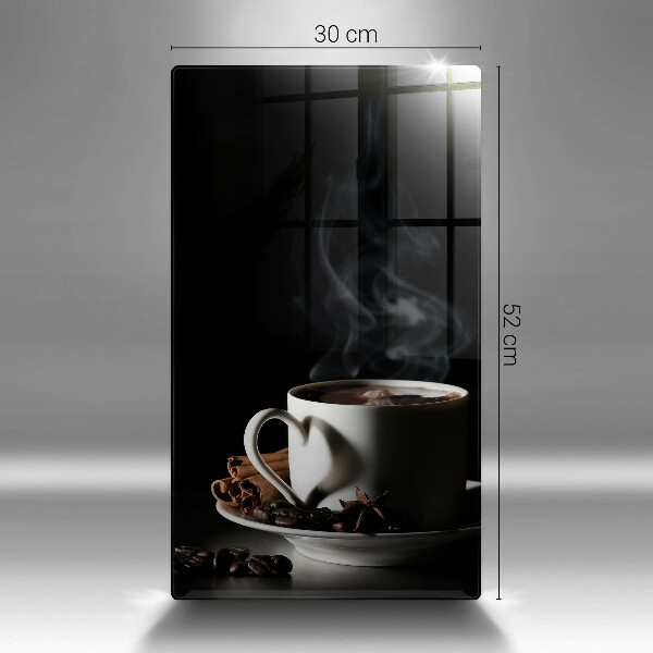 Skärbräda i glas En kopp varmt kaffe