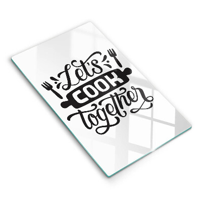 Skärbräda i glas Inskriptionen Låt oss laga mat tillsammans
