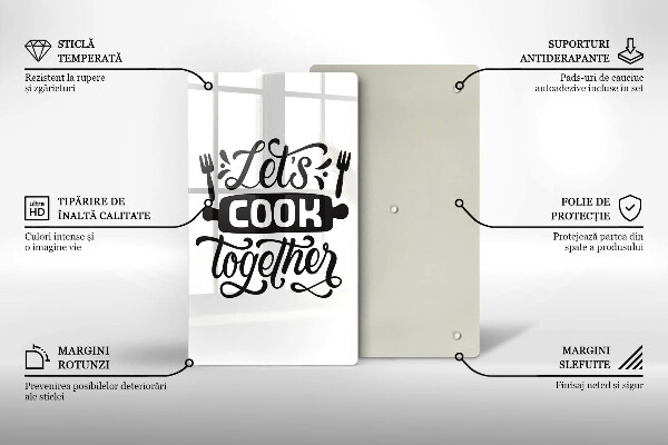 Skärbräda i glas Inskriptionen Låt oss laga mat tillsammans