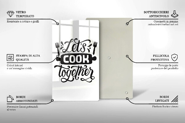 Skärbräda i glas Inskriptionen Låt oss laga mat tillsammans