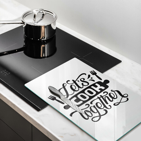 Skärbräda i glas Inskriptionen Låt oss laga mat tillsammans