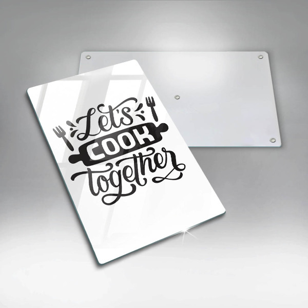 Skärbräda i glas Inskriptionen Låt oss laga mat tillsammans