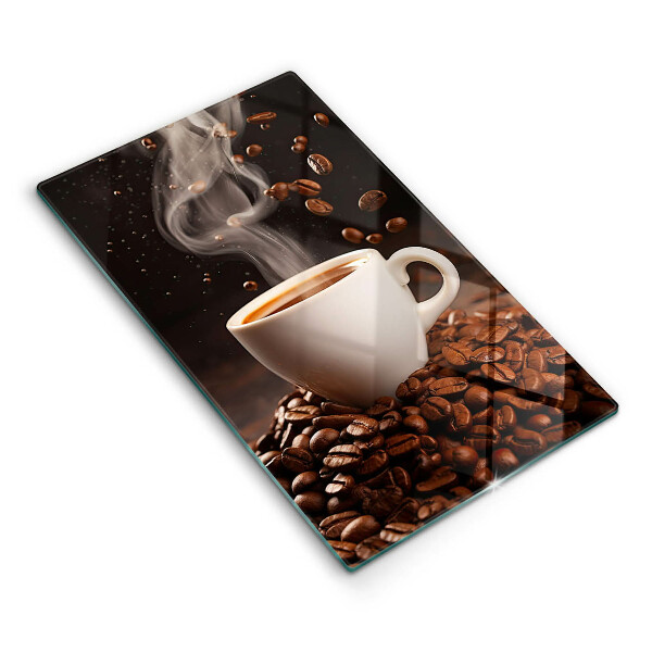 Skärbräda i glas En varm kopp kaffe