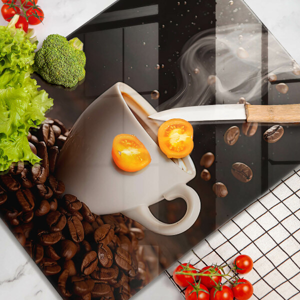 Skärbräda i glas En varm kopp kaffe