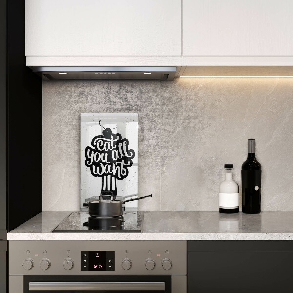 Skärbräda i glas Inskriptionen Ät alla vill ha