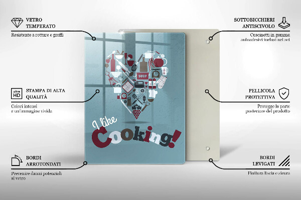 Skärbräda i glas Inskriptionen jag gillar att laga mat