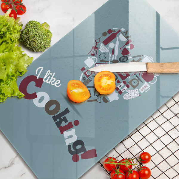Skärbräda i glas Inskriptionen jag gillar att laga mat