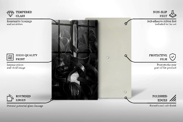 Skärbräda i glas Svart pasta och gaffel