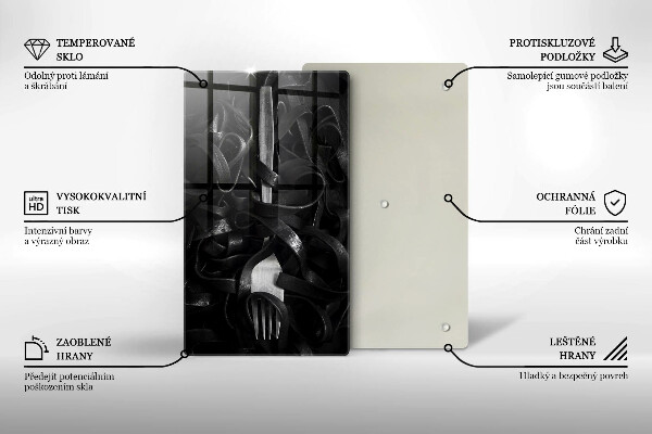 Skärbräda i glas Svart pasta och gaffel