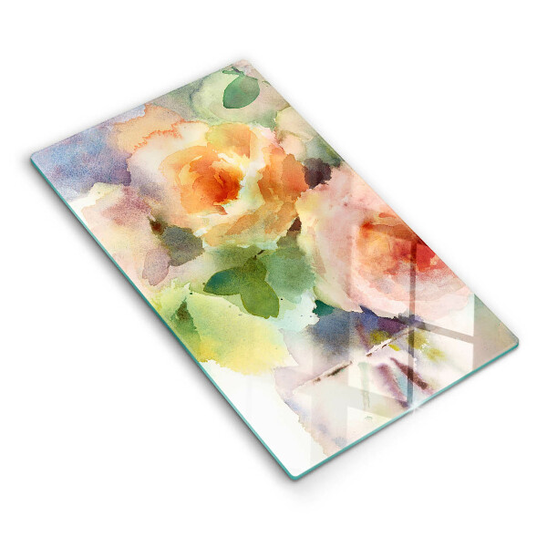 Skärbräda i glas Målade blommor