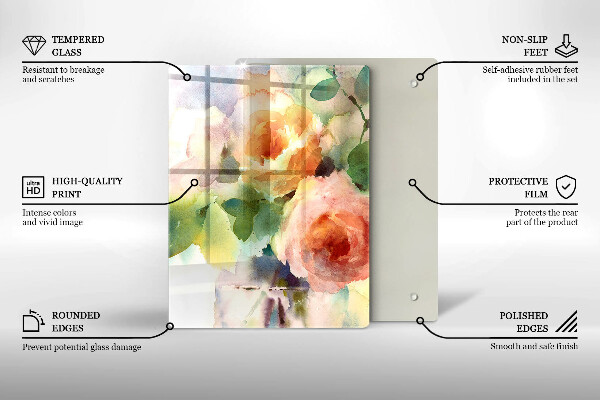 Skärbräda i glas Målade blommor