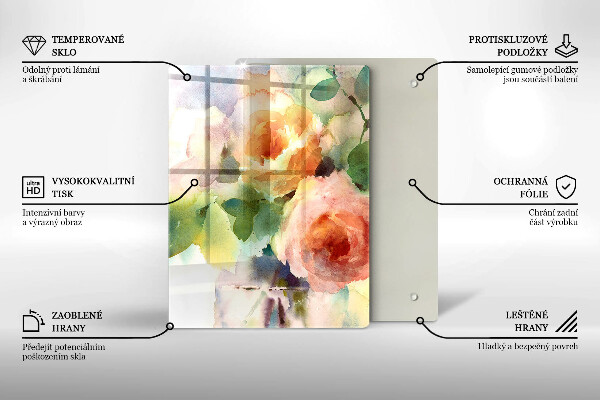 Skärbräda i glas Målade blommor