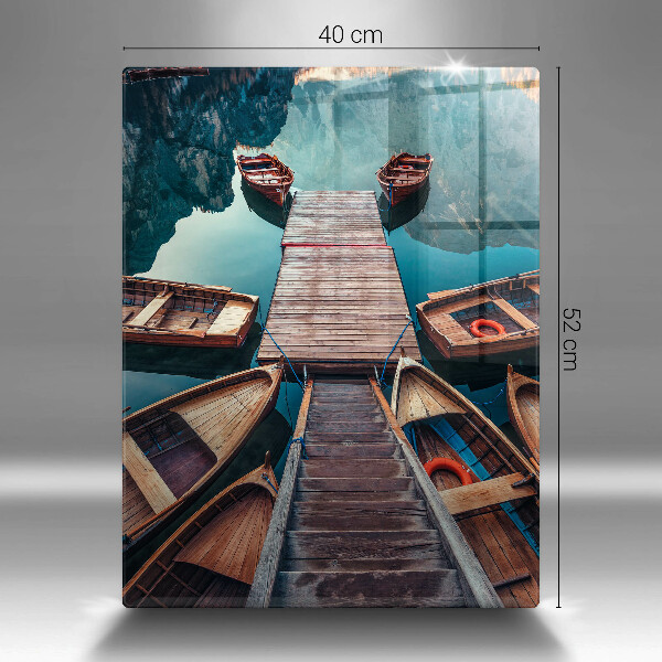 Skärbräda i glas Båtar på sjön