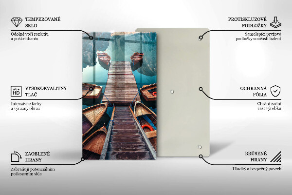 Skärbräda i glas Båtar på sjön