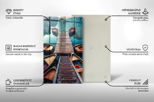 Skärbräda i glas Båtar på sjön