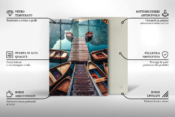 Skärbräda i glas Båtar på sjön