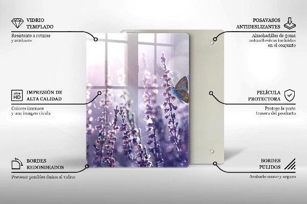 Skärbräda i glas Vildblommor och en fjäril