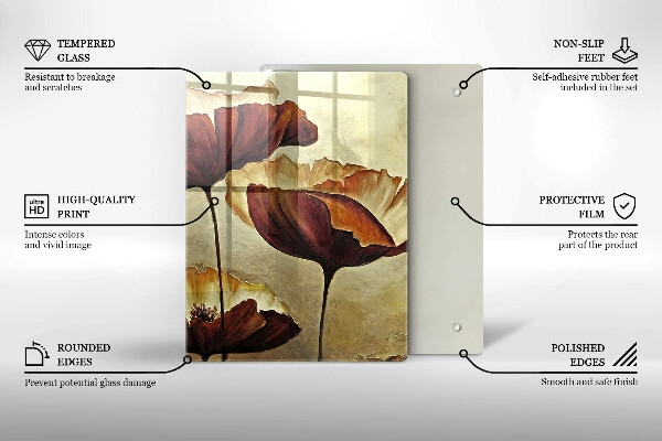 Skärbräda i glas Målade bohoblommor