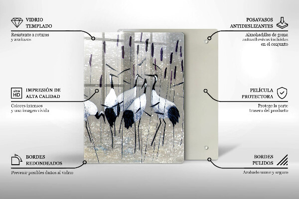 Skärbräda i glas Japanska tranor