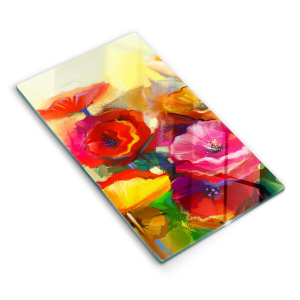 Skärbräda i glas Målade färgglada blommor
