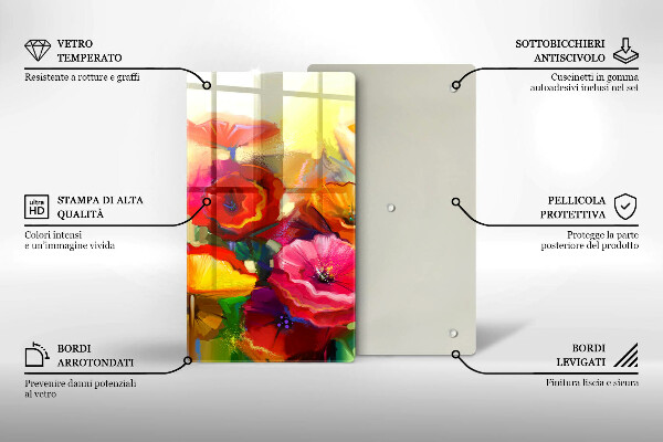Skärbräda i glas Målade färgglada blommor
