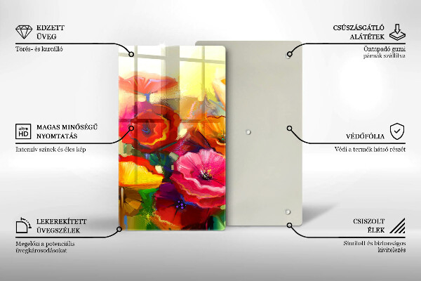 Skärbräda i glas Målade färgglada blommor