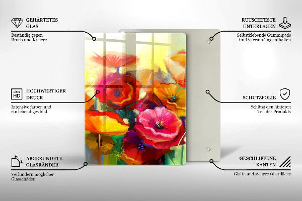 Skärbräda i glas Målade färgglada blommor