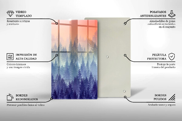 Skärbräda i glas Skog vid solnedgången
