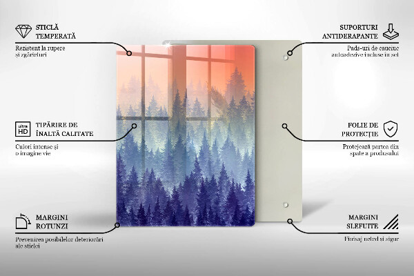 Skärbräda i glas Skog vid solnedgången