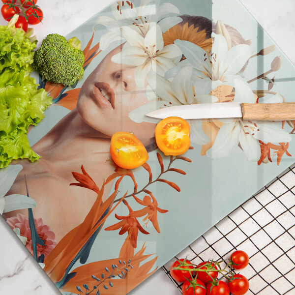 Skärbräda i glas Kvinna i blommor