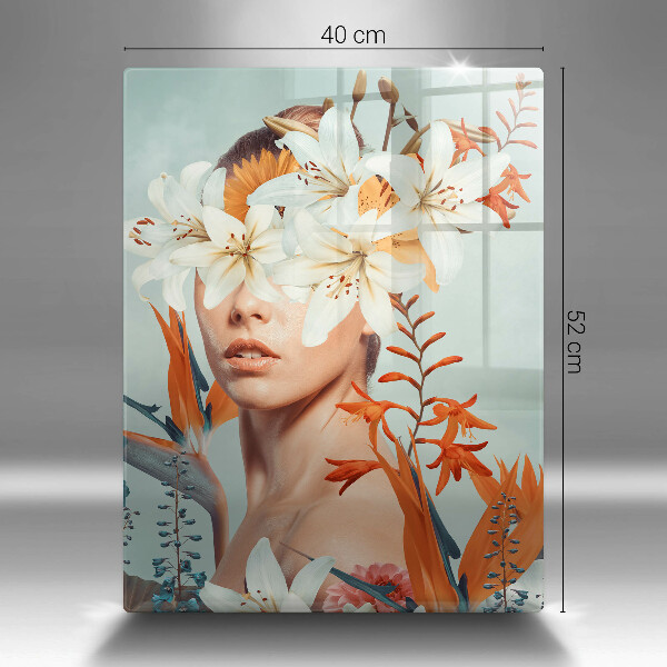Skärbräda i glas Kvinna i blommor