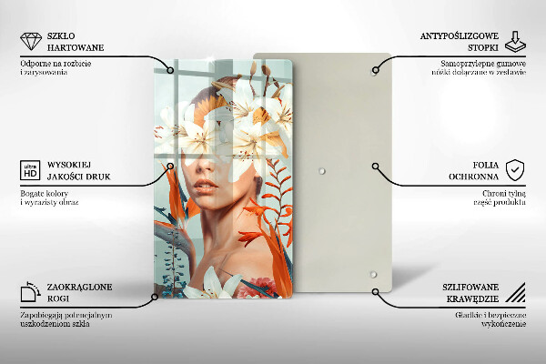 Skärbräda i glas Kvinna i blommor