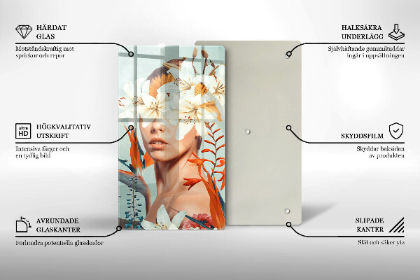 Skärbräda i glas Kvinna i blommor