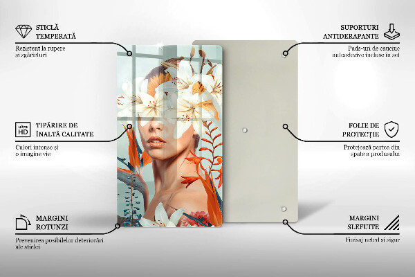 Skärbräda i glas Kvinna i blommor