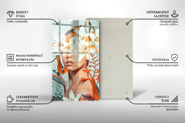 Skärbräda i glas Kvinna i blommor