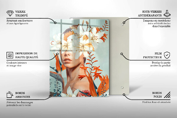 Skärbräda i glas Kvinna i blommor